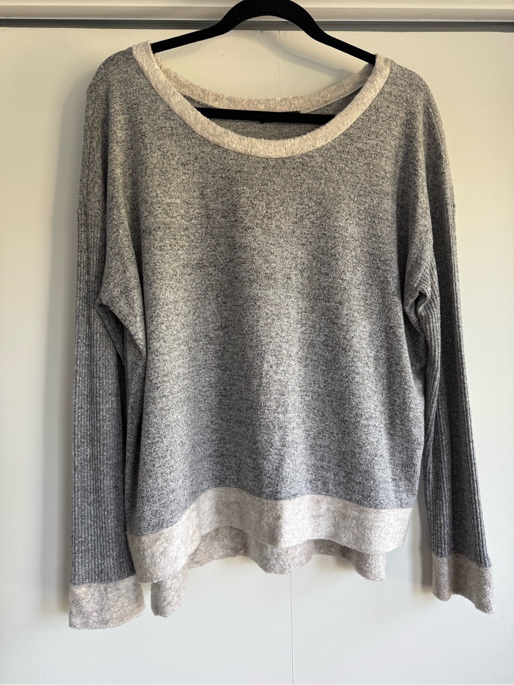 KLd Grey Colorblock Chenille-Trim Sweater Top S